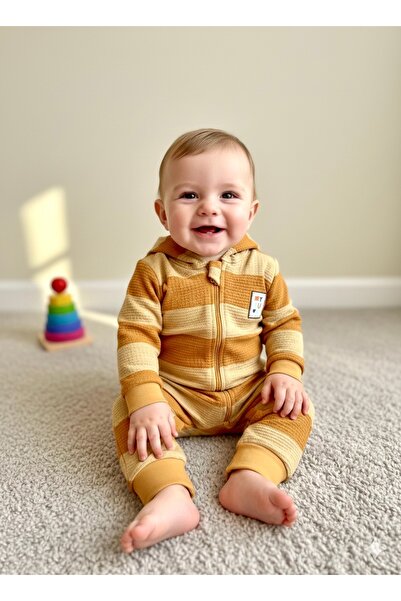 diğer01 11 MyMum Çizgili Kapüşonlu Pamuklu Bebek Tulumu - Yumuşak Dokulu Ferm...