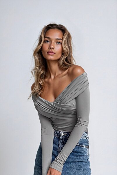 OLSAMODA BLUZĂ DE DESIGN FEMININ CU GĂRĂ ÎN CRUȘĂ, DETAIL DRAPE, DESIGN FLEXIBIL DEȚĂȚIT DEȚĂȚIT