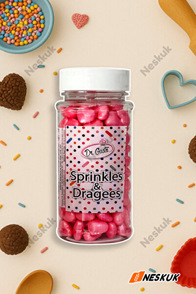 Neskuk Pasta Süsleme Şekeri Pembe Kalp Draje Sprinkles / Sevgililer Günü Spri...