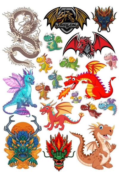 Reysa Tasarım Dragon Dragon Sticker Set-7 15 Pieces Phone, Tablet, Notebook, ...
