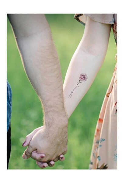 petit bijou Unisex Minimal Yazılı Gül , papatya Dövme,Kol,El,Sırt,Göğüs Çiçek Geçici Dövmesi,Tattoo