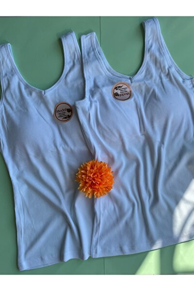 VELOURE Kadın Atlet Sütyenli V Yaka Modal 3 Adet Beyaz Renk Pedli Atlet-bluz-...