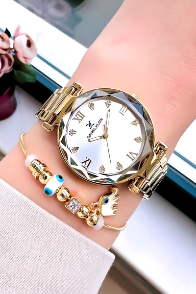 Daniel Klein Original Women's Wristwatch, Cut Glass Waterproof Gold Silver St...