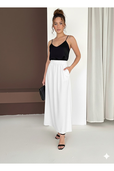 MaxiMor Women's Black Color Flowy Maxi Skirt with Side Pockets 4 Transitional...