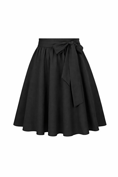 MERT ERKAN Kuşak İle Bağlama Detaylı Siyah Kısa Kloş Etek