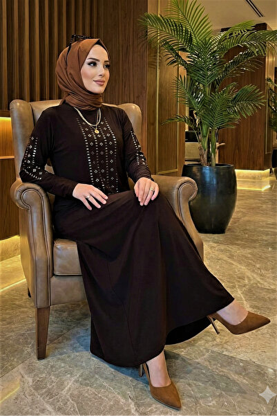 modamira Kadın Sandy Kahverengi Önü Ve Kolları Dms Taş Detaylı Büyük Beden Bo...