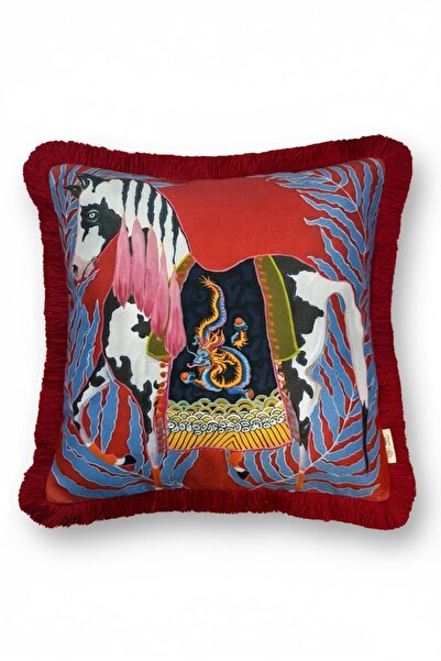 Alseko Concept Husă de pernă decorativă pătrată de 43x43 cm cu ciucuri roșii ...