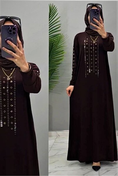 modamira Kadın Sandy Kahverengi Önü Ve Kolları Taş Detaylı Büyük Beden Boydan...