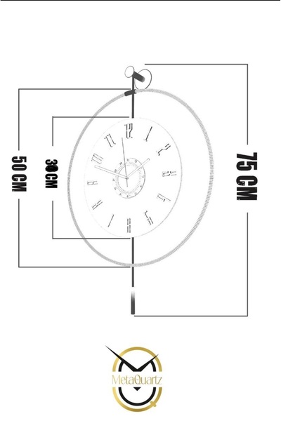 MetaQuartz Aksesuar (BÜYÜK BOY 50X75CM)-Orjinal Metal- İskandinav Kadran Gold (3adet Pil Gelmektedir)-Metal Duvar Saati