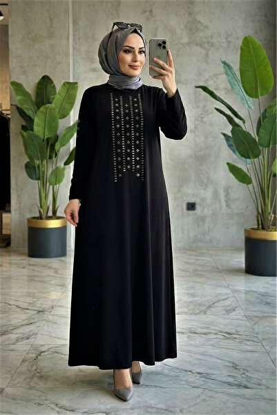 modamira Kadın Sandy Siyah Önü Ve Kolları Boydan Abiye Büyük Beden Taş Detayl...