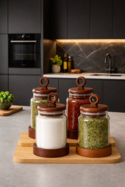 Paşabahçe 4'lü 400ml Akasya Kapaklı Cam Saklama Kavanozu Seti - Baharatlık Bakliyat ve Kuruyemiş Saklama Kabı