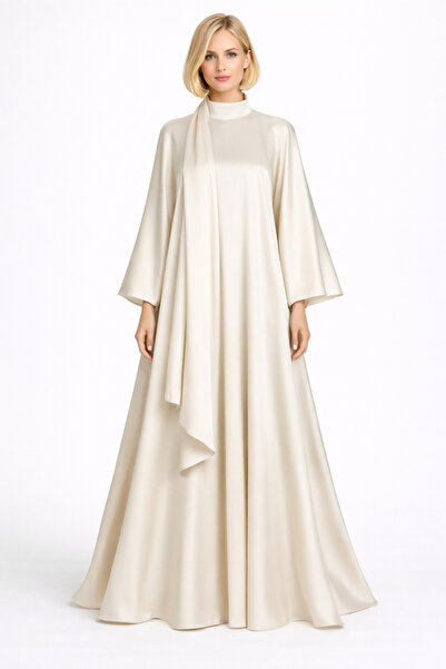 UNTIMELY فستان ماكسي من الساتان بتصميم A-Form/فضفاض مع تفاصيل شال ثابتة