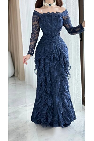 Masha فستان دانتيل كحلي بقصه الكورسيه