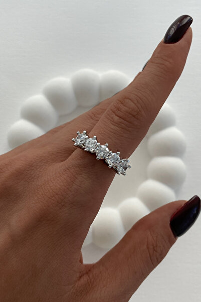 Leo'Stone Özel Seri Büyük Taşlı Klasik 5 Taş Tasarım Ayarlanabilir Kadın Çeli...