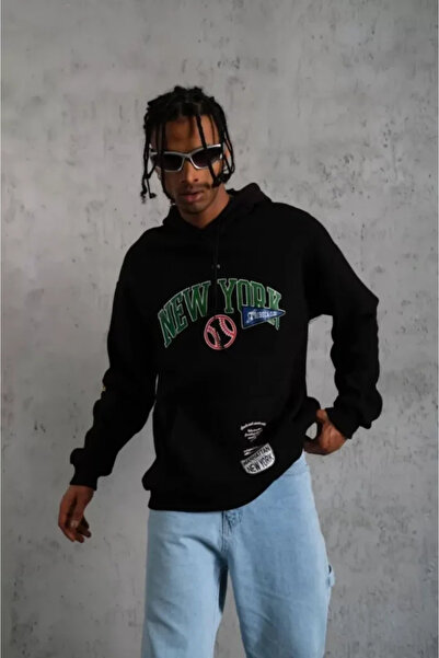 Moderie Butik سويت شيرت إيدوليكا للرجال مطبوع بغطاء رأس - أسود