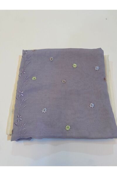 Veil Designer طرحة موف بتطريز ملون علي كامل الطرحة بقماش بوال ياباني المقاس : 60 * 190