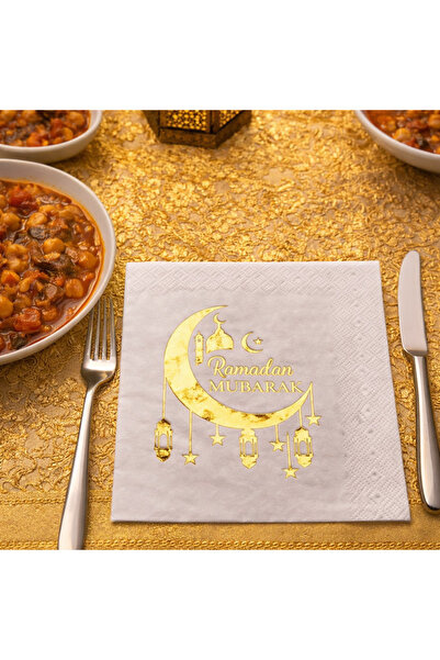 Parti dolabı 16 златни лъскави салфетки от фолио за Рамадан Мубарак, златни, ...