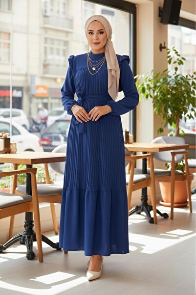 MACMODA Omzu Fırfırlı Piliseli Tesettür Elbise