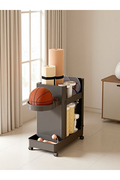 Shangxing 2-Tier Rolling Sports Equipment Storage Cart – Black Grey Organizer...