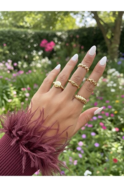 Bel tempo Fashion مجموعة خواتم ذهبية مكونة من 5 قطع