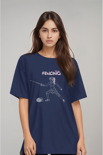 Klotho MAIA تي شيرت نسائي كبير الحجم مطبوع عليه سياج