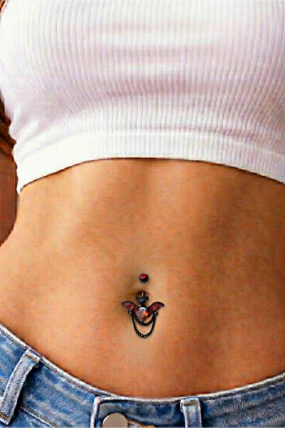 Osha Aksesuar Kırmızı Yarasa Kanatlı Göbek Piercing