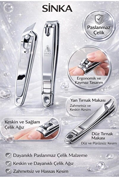 SİNKA Tırnak Makası 2'li Set Yan Ve Düz Paslanmaz