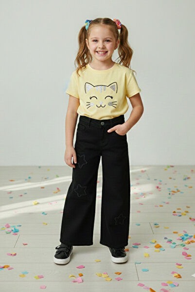 Fulla Moda بنطلون بناتي من نوع بالازو مطرز بنجوم