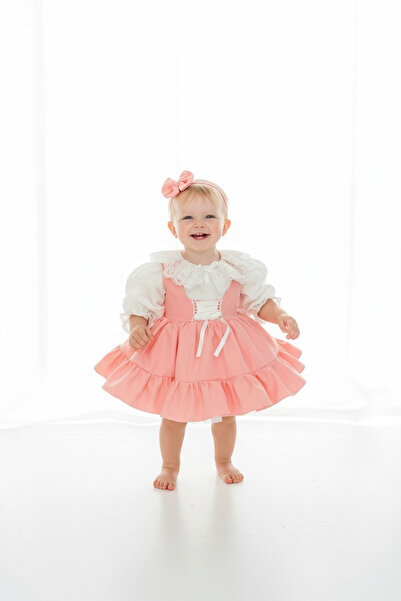 Hobidik Baby Rochie pentru fetiță cu volane de culoare somon |   Design cu gu...