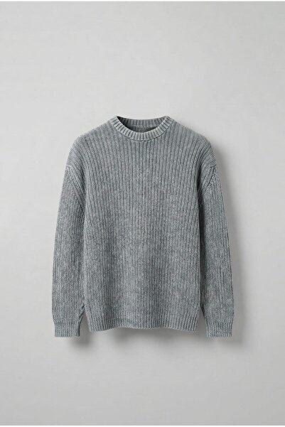ablukaonline Men's Oversized Washed Effect Basic Sweater Gray
