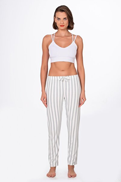 Kompedan Kadın Süet Çizgili Pijama Tek Alt