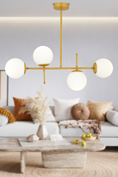 Apliqa Günay 4Lü Gold Modern Mutfak Yemek Masası Üstü Yatak odası Salon Avize