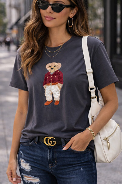 OYERGA MODA تي شيرت نسائي مطبوع عليه دمية دب