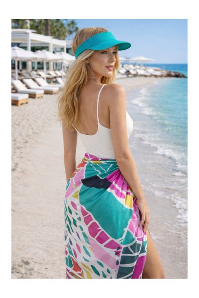 QYMOS PRIVE Pink Patterned Non-Show Chiffon Satin Skirt Pareo 145*95cm