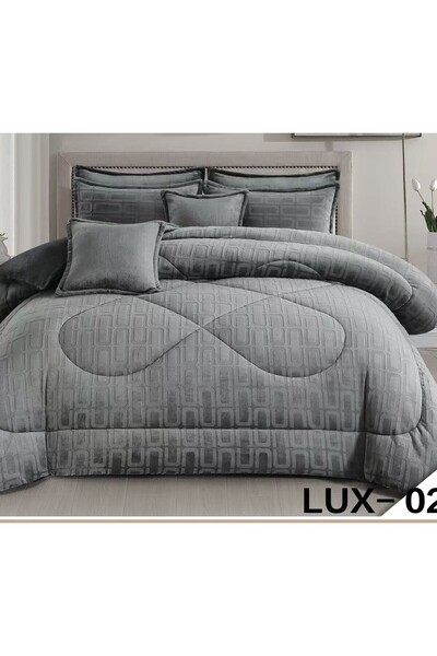 Roshen طقم مفرش 6 قطع نفرين شتوي حشوة مخمل ناعم مع فرو سادة ذو وجهين خامة مخمل لحاف مقاس 250*230