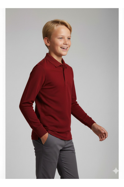 ZACHARIUZ Μακρυμάνικο μπλουζάκι Unisex Παιδικό Polo Neck School Basic μπορντό