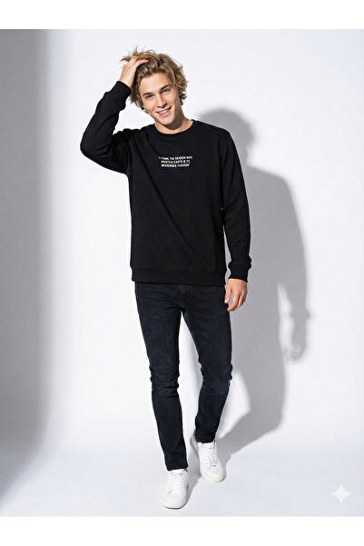 ribana Μακρυμάνικο φούτερ με στάμπα Unisex Crew Neck, κανονική εφαρμογή και α...