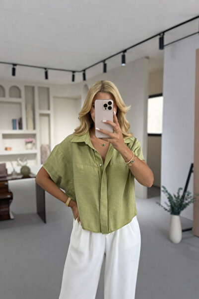 Sezgi Tekin قميص أوليف قصير الأكمام من مودال