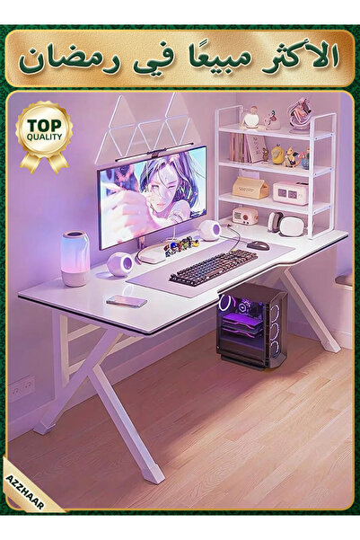 AZZHAAR مكتب ألعاب، مكتب كمبيوتر منزلي، طاولة كمبيوتر حديثة مريحة كبيرة الحجم باللون الأبيض (100*60)
