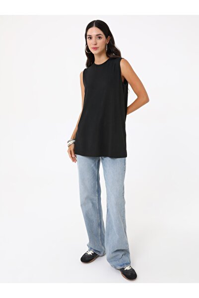 Benin Удобна дълга туника с връзки в талията - черна -