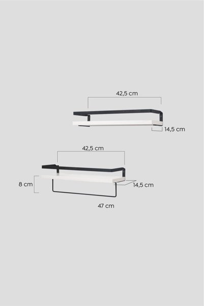 Mudesa Banyo Rafı Ahşap Metal Banyo Havluluk 2 Raflı Duvara Monte Sabunluk