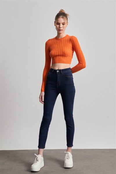 YOUR NAME Blugi skinny Super talie înaltă pentru femei, albastru bleumarin