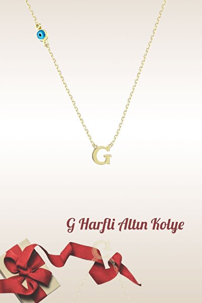 Hepimitu G Harfli Nazar Boncuklu Altın Kolye