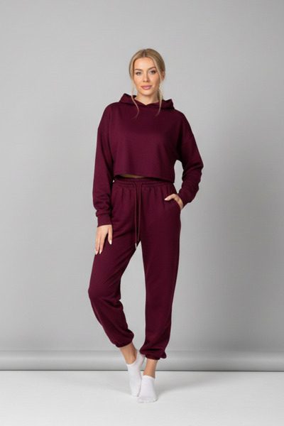 Moda Hour με κουκούλα Crop Sweatshirt Γυναικείο Σετ Φούτερ