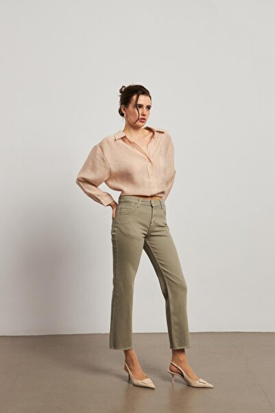 YOUR NAME Blugi de damă Looese cu talie înaltă, verde, cu picioare murdare