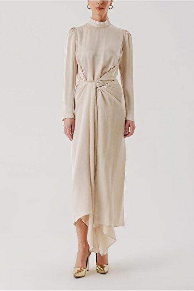 SOCIETA Bej Etekten bağlamalı uzun elbise 94204