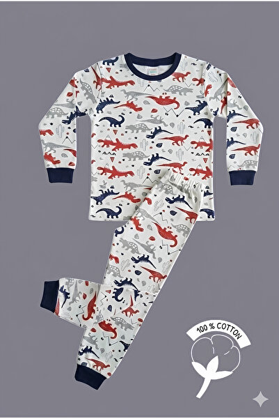 MADALİNA Σετ πιτζάμες για αγόρια 100% βαμβακερό κόκκινο Dinosaur με τύπωμα