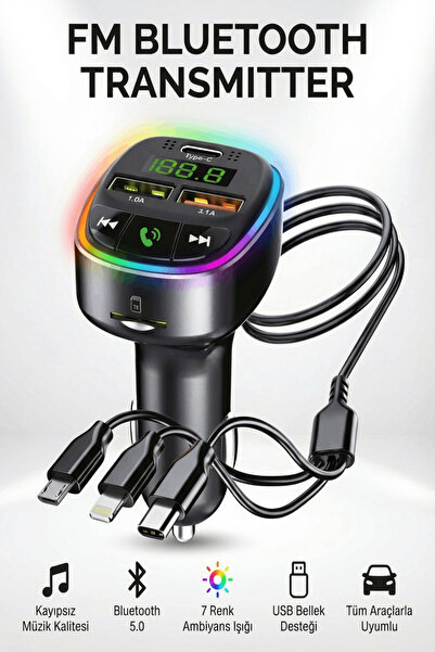 Kensa Bluetooth FM Transmitter – 3 USB Portlu Süper Hızlı Araç Şarj Cihazı