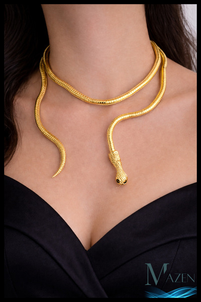 MAZEN Bükülebilir Şekil Verilebilir Yılan Şahmeran Kolye Bileklik Tac Bel Aksesuarı SARI RENK