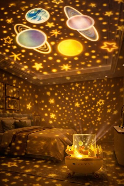 LİFİİ TAVŞAN PROJEKSİYON LAMBA 12 FİLM USB BT HOPARLÖR YILDIZ GECE LAMBASI BL...